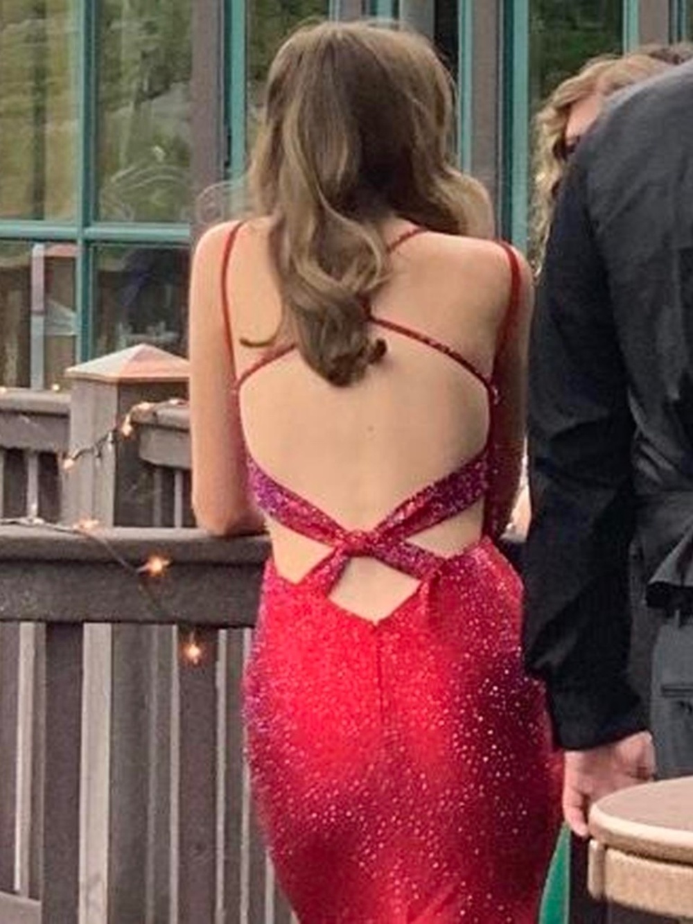 ellie wilde Red Beaded Spaghetti-Strap Prom Gown